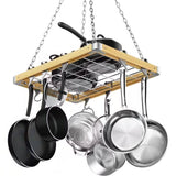 Rectangular 23.5-inch Metal Wood Ceiling Mounted Kitchen Pot Rack