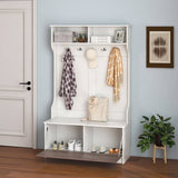 Entryway Bench Coat Rack Shoe Storage Cabinet in White Oak Wood Finish