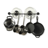 Set of 2 - Black Metal Wall Mounted Pot Rack with 20 Hanging Hooks