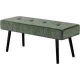 Mid-Century Green Corduroy Upholstered End of Bed Bench with Black Metal Legs