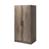 Bedroom Armoire Wardrobe Cabinet with Hanging Rail in Grey Brown Wood Finish