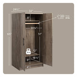 Bedroom Armoire Wardrobe Cabinet with Hanging Rail in Grey Brown Wood Finish