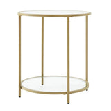 Modern Glass Top Round Metal End Table Nightstand with Bottom Shelf in Gold