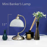 Small Bankers Lamp Desk Light Table Lamp with Marbleized White Glass Shade