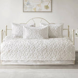 5-Piece French Country White Chenille Medallion Cotton Daybed Cover Bedding Set