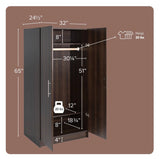 Bedroom Armoire Wardrobe Cabinet with Hanging Rail in Dark Brown Wood Finish