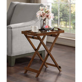 Folding TV Tray Bedside Table in Dark Brown Espresso Wood Finish