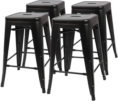 Set of 4 - 24-in. Indoor/Outdoor Backless Stacking Black Metal Barstools