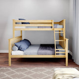 Twin over Full size Solid Wooden Bunk Bed in Natural Pine Wood Finish