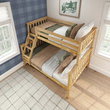 Twin over Full size Solid Wooden Bunk Bed in Natural Pine Wood Finish