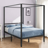 Full size Modern Four Poster Metal Canopy Bed in Black Finish