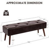 Mid-Century Bed Bench with Dark Brown Leather Upholstered Seat Solid Wood Legs