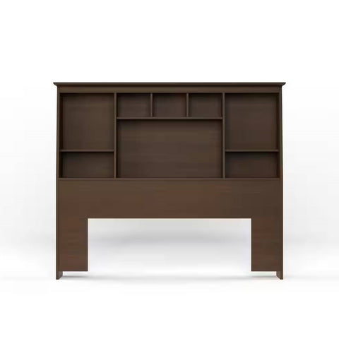 Full size Farmhouse Bookcase Headboard in Espresso Brown Wood Finish