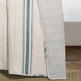 Full/Queen Blue Off-White Stripe 3 Piece Reversible Cotton Quilt Set