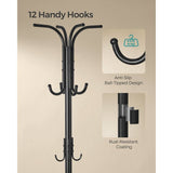 Heavy Duty Black Metal Coat Rack with Umbrella Holder