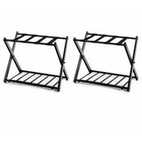 Set of 2 - Folding Black Metal Luggage Rack with Bottom Storage Shelf