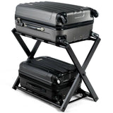 Set of 2 - Folding Black Metal Luggage Rack with Bottom Storage Shelf