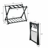 Set of 2 - Folding Black Metal Luggage Rack with Bottom Storage Shelf