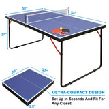 Folding 54-inch Blue Ping Pong Table Tennis Table Set with Net 2 and Paddles