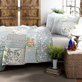 Full/Queen Boho Floral Blue Cotton Lightweight Quilt Set