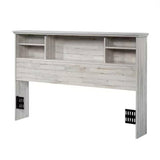 Full / Queen size Farmhouse Bookcase Headboard in Grey White Wood Finish