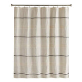 72-inch Polyester/Linen Fabric Shower Curtain in Beige with Black Stripes