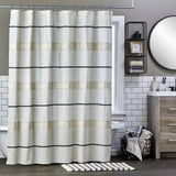 72-inch Polyester/Linen Fabric Shower Curtain in Beige with Black Stripes