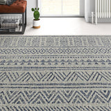 4 ft. x 6 ft. Blue Grey Chevron Coastal Boho Style Indoor Outdoor Area Rug