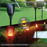 Set of 4 - Outdoor Solar Lights LED Tiki Torch Polynesian Style Path Lighting