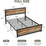 Full size Industrial Platform Bed Frame with Wood Panel Headboard Footboard