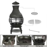 45-inch Black Cast Iron and Steel Outdoor Fire Pit Chimenea