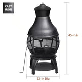 45-inch Black Cast Iron and Steel Outdoor Fire Pit Chimenea