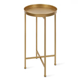 Classic Gold Finish Metal Round End Table Nightstand with Removable Tray Top