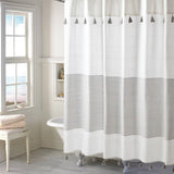 72-inch Grey and White Stripes Cotton Shower Curtain with Tassels