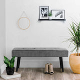 Mid-Century Grey Corduroy Upholstered End of Bed Bench with Black Metal Legs