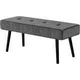 Mid-Century Grey Corduroy Upholstered End of Bed Bench with Black Metal Legs