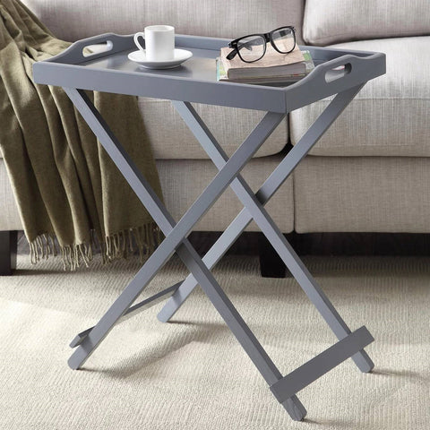 Folding TV Tray Bedside Table in Grey Wood Finish