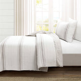 Twin/Twin XL Grey Off-White 2 Piece Stripe Reversible Cotton Quilt Set