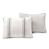 Full / Queen Grey Off-White 3 Piece Stripe Reversible Cotton Quilt Set