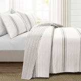 King Size Grey White 3 Piece Stripe Reversible Cotton Quilt Set