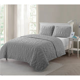 King Coastal Beach Embossed Starfish Seashell Seahorse Grey 3-Piece Quilt Set