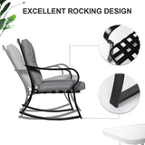 Outdoor 3-Piece Patio Furniture Table Rocking Chairs Set with Grey Cushions