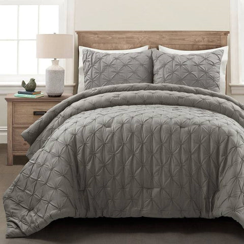 Full/Queen size  Soft Pleated Grey Cotton 3 Piece Comforter Set