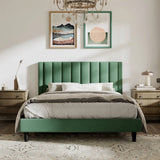 Queen size Modern Green Velvet Upholstered Platform Bed with Headboard