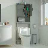 Over the Toilet Bathroom Storage Cabinet Shelving Unit in Grey Wood Finish