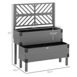 2 Tier Self Draining Grey Wood Raised Garden Bed Planter Box with Trellis