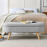 Mid-Century Modern Boho Style Grey Linen Bedroom Storage Bed Bench