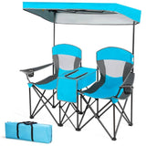 Light Blue 2-Piece Folding Canopy Chair Set with Cup Holder and Storage Pocket