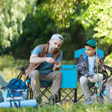 Light Blue 2-Piece Folding Canopy Chair Set with Cup Holder and Storage Pocket