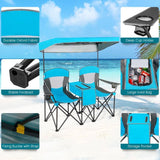 Light Blue 2-Piece Folding Canopy Chair Set with Cup Holder and Storage Pocket